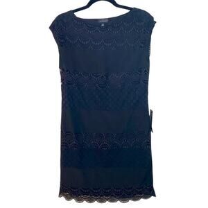 The Limited Black Sleeveless Lace Crewneck Knee Length Scalloped Dress Striped